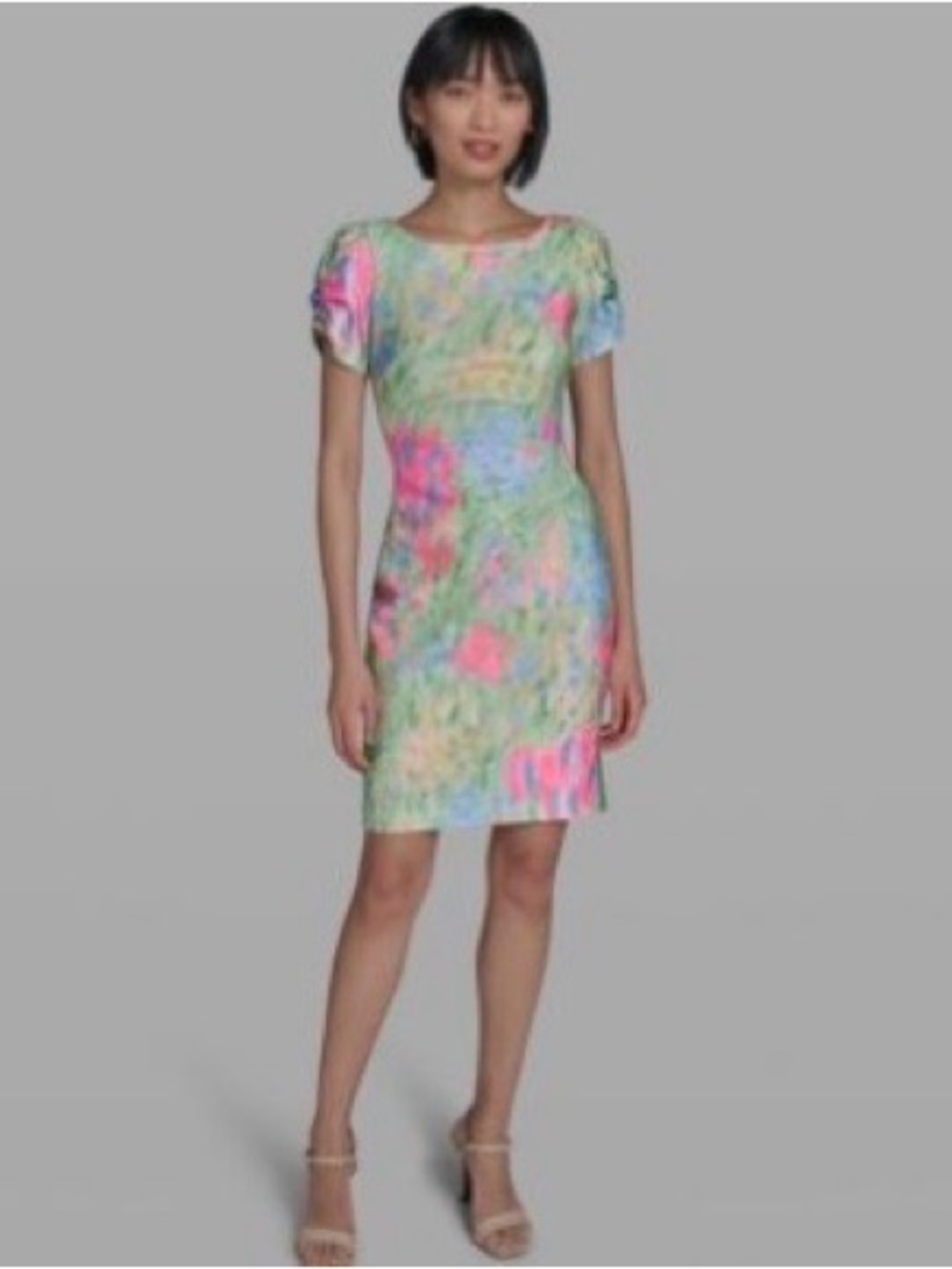 Karl Lagerfeld Pastel Abstract Floral Midi Dress - Pink, Green & Blue